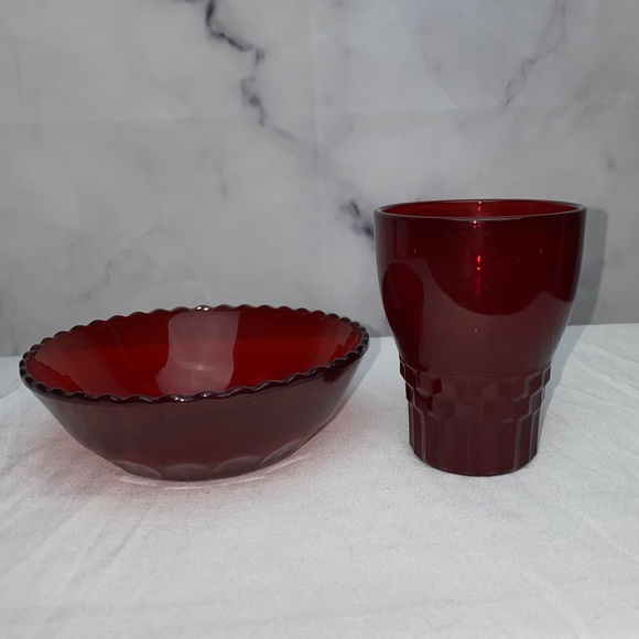 Anchor Hocking Glass Serving Bowl and Flat Tumbler Windsor Royal Red - Picture 13 of 13